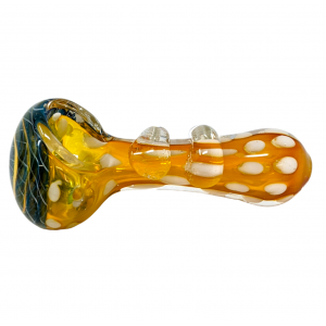 3" Gold Fumed Stretched Dot Ribbon Head Spoon Hand Pipe - (Pack of 2) [RKGS37]